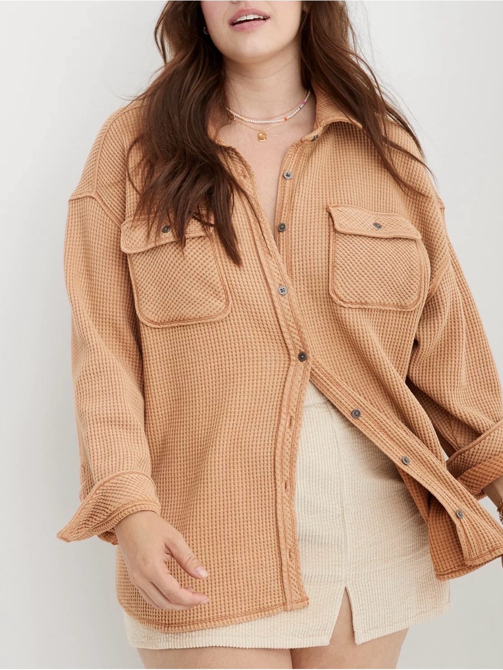 Aerie Lumberjane Waffle Knit Button Down Shirt Cappaccino Tan Size
Medium - Picture 1 of 10